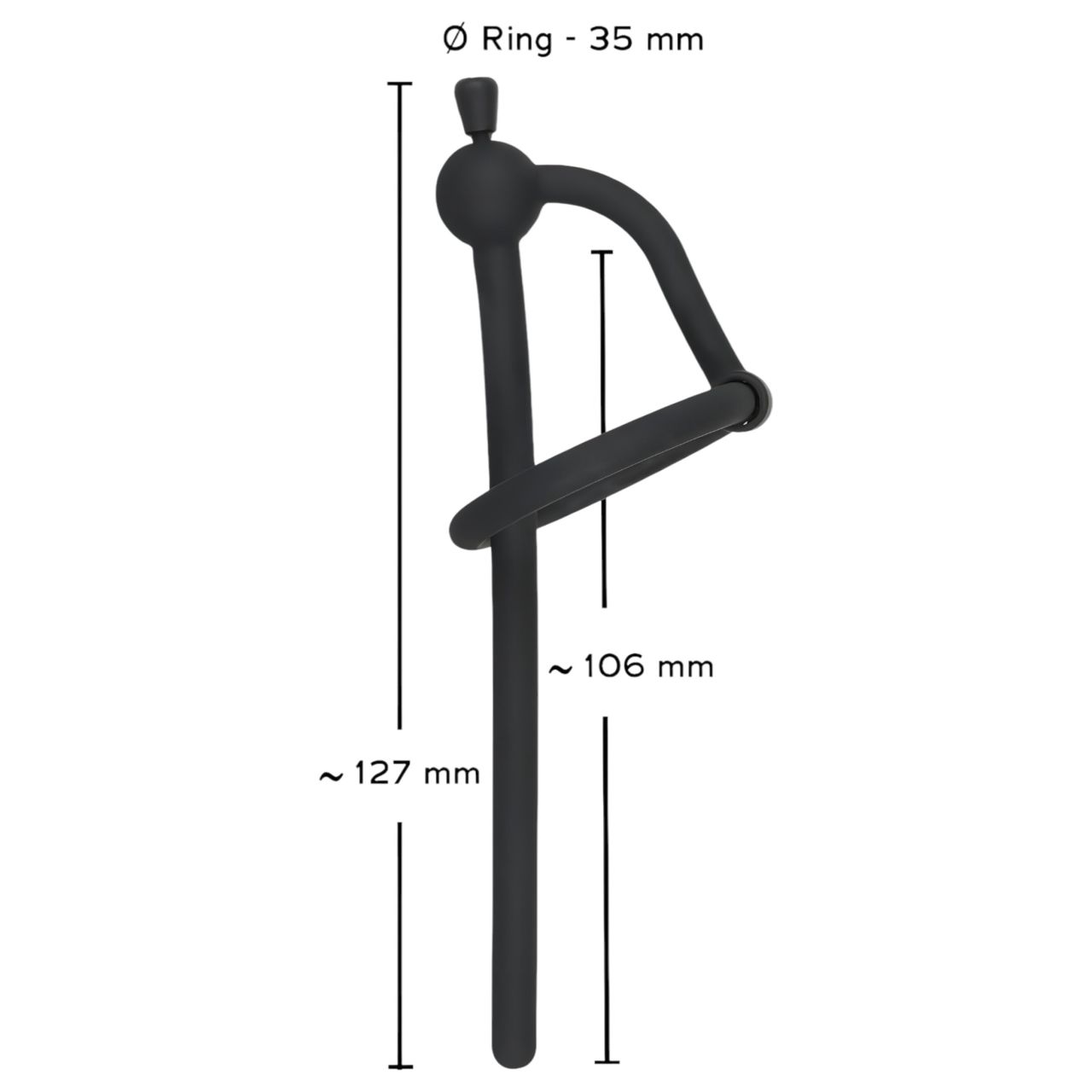 Penisplug - szilikon dilátor makkgyűrűvel (0,6 mm, fekete)