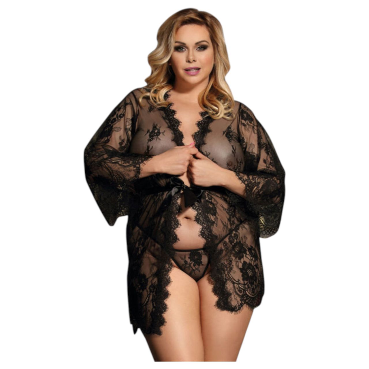 Subblime Queen Plus - csipke köntös szett (fekete, XL-2XL) Subblime Queen Plus - csipke köntös szett (fekete, XL-2XL)