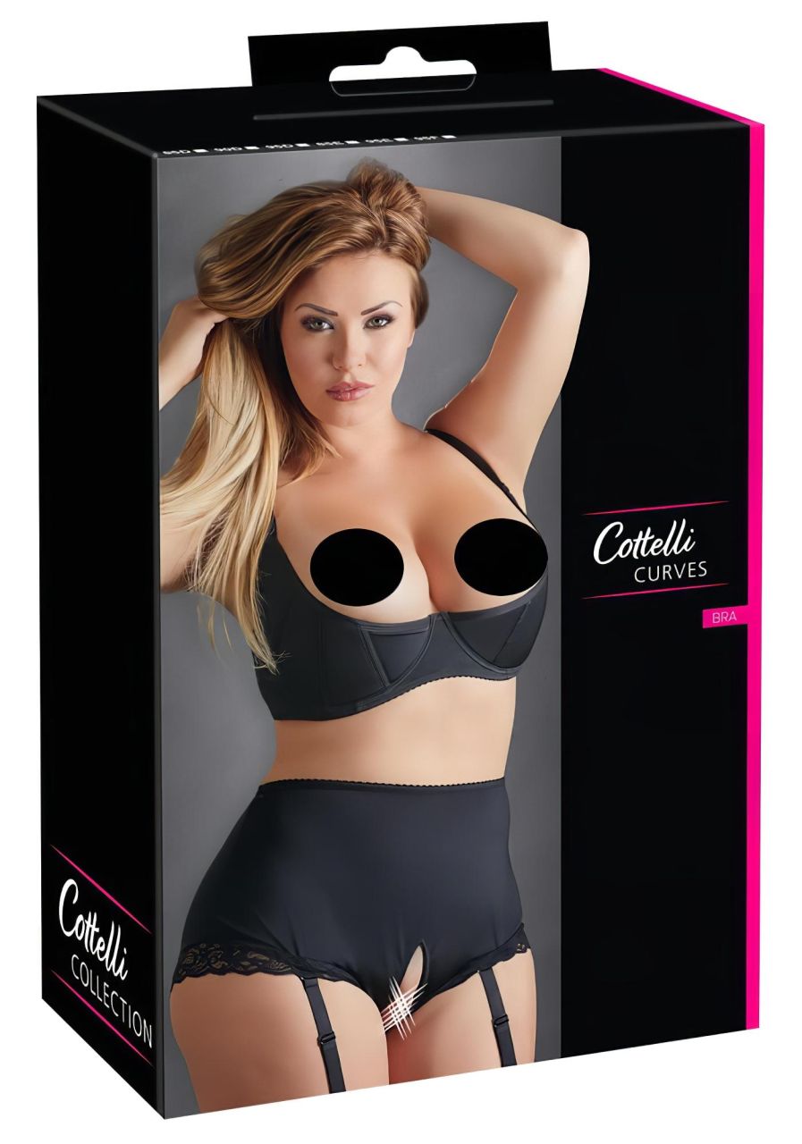 Cottelli Plus Size - merevített push-up melltartó (fekete)