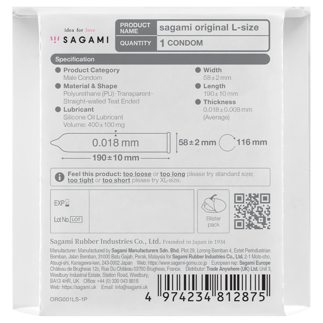 Sagami Original 0,01 L - óvszer - 58 mm (1 db) Sagami Original 0,01 L - óvszer - 58 mm (1 db)