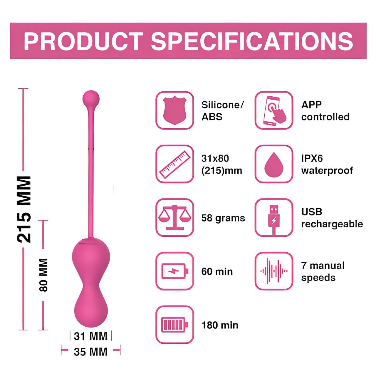 Magic Motion Kegel Master - App-vezérelt vibrációs gésagolyó (pink)