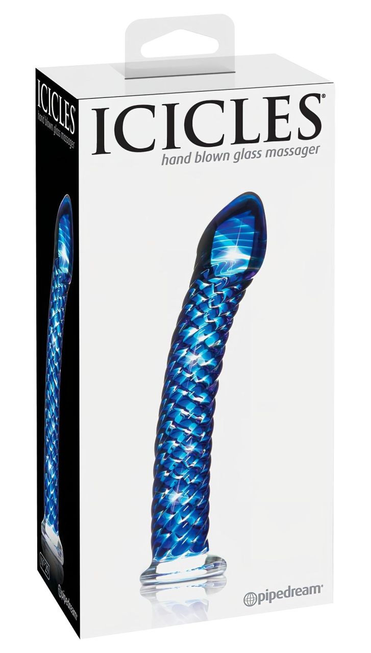 Icicles No. 29 - spirál, pénisz üveg dildó (kék)