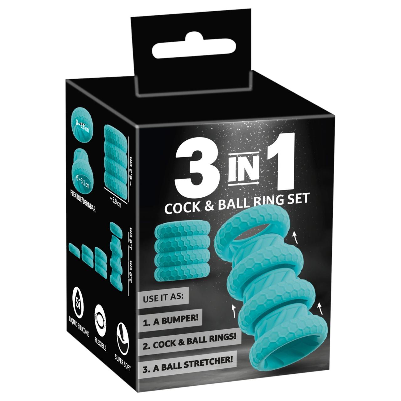 You2Toys - 3in1 pénisz- és heregyűrű szett (türkiz) You2Toys - 3in1 pénisz- és heregyűrű szett (türkiz)