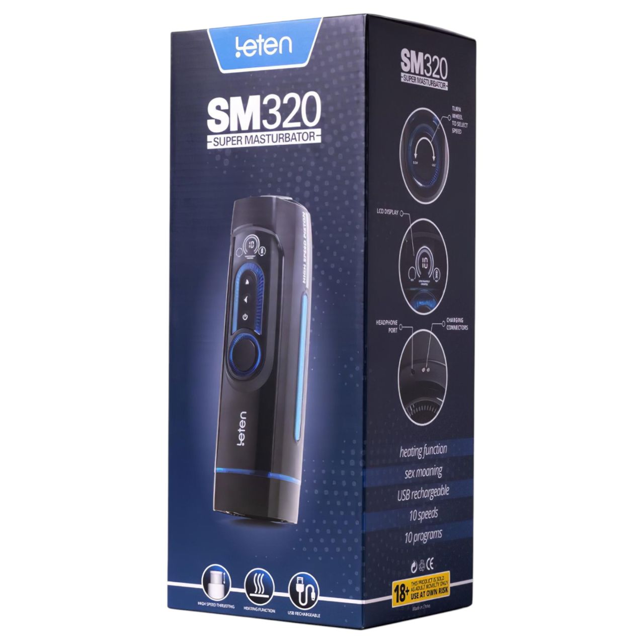 Leten SM320 - nyögő, lökő, melegítő maszturbátor (fekete)