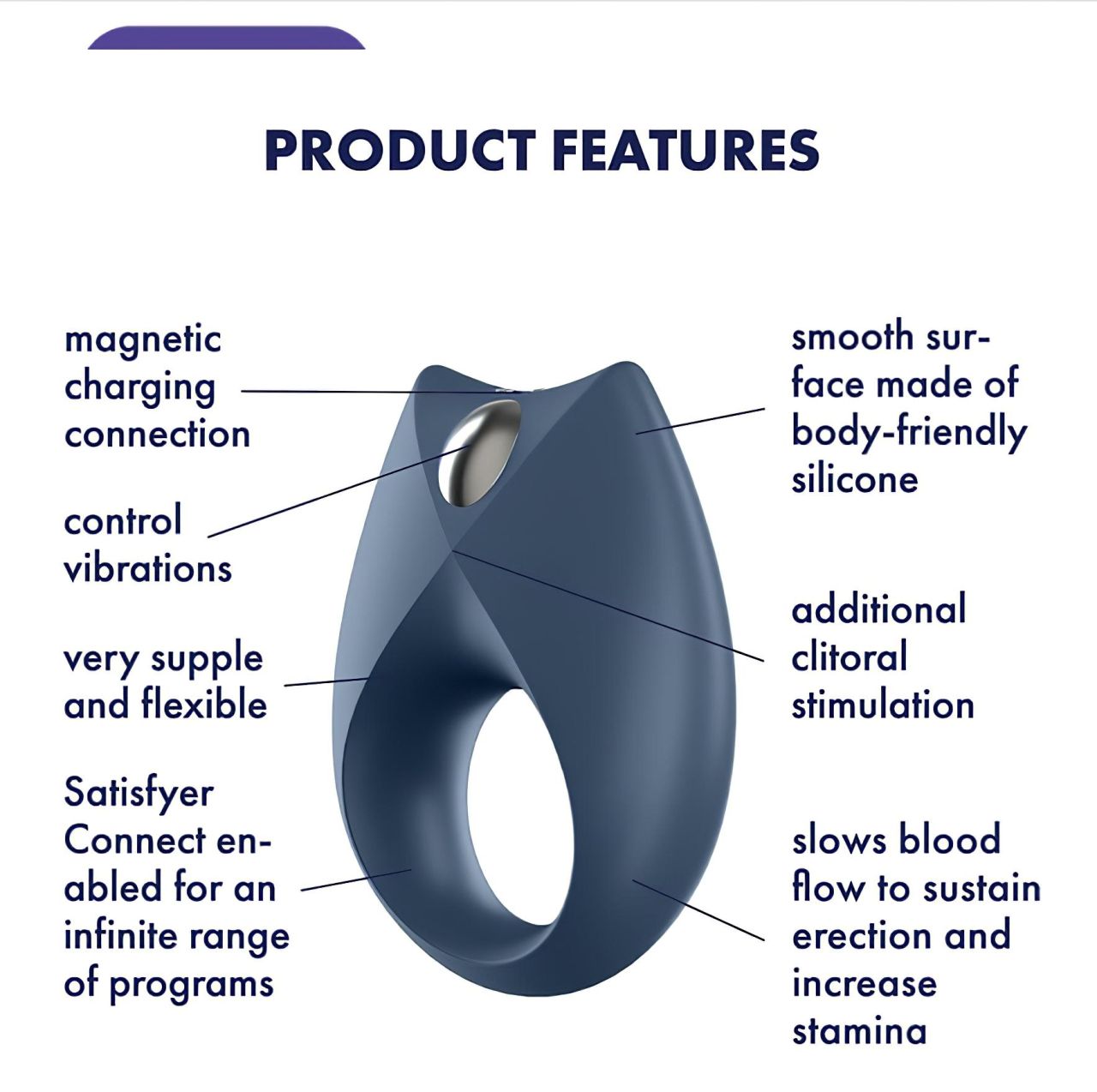 Satisfyer Royal One - App-vezérelt vibrációs péniszgyűrű, férfiaknak (kék)