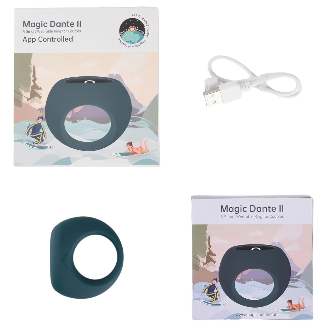 Magic Motion Dante II - App-vezérelt vibrációs péniszgyűrű, férfiaknak (kék)