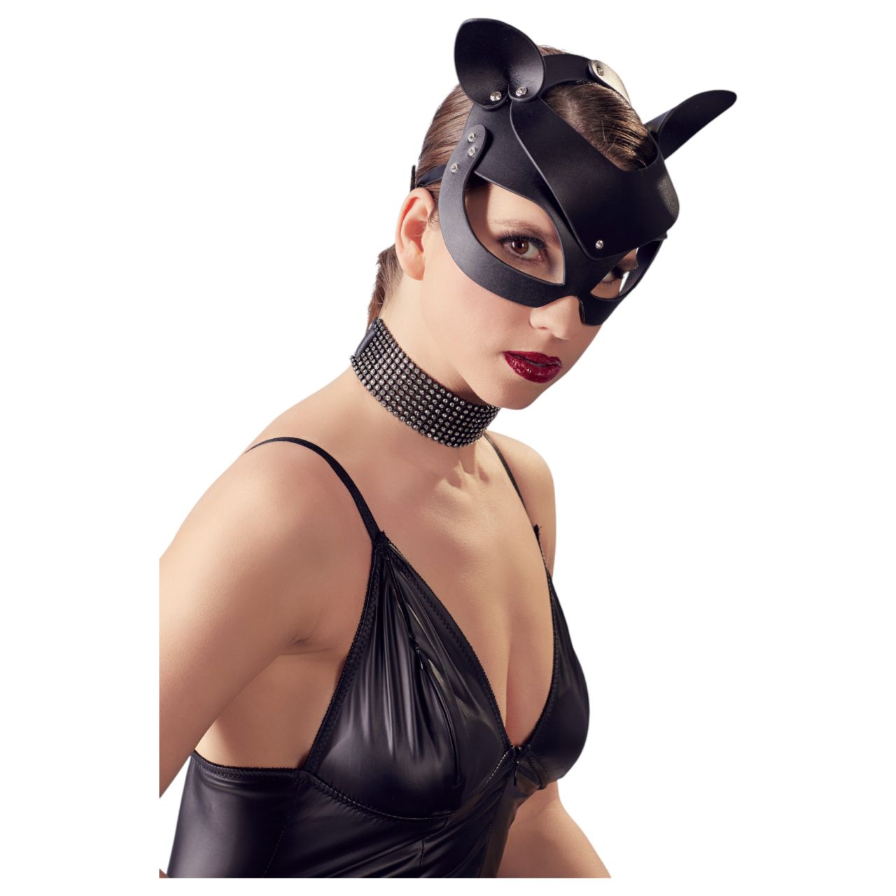 Bad Kitty - műbőr, strasszos cicamaszk (fekete, S-L)