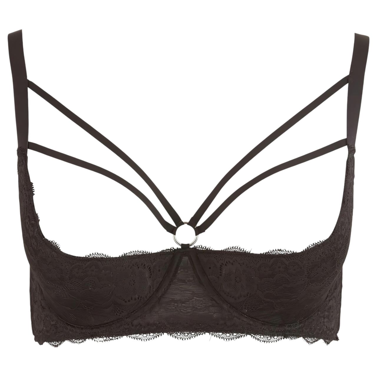 Cottelli Plus Size - pántos, gyűrűs push-up melltartó (fekete) Cottelli Plus Size - pántos, gyűrűs push-up melltartó (fekete)