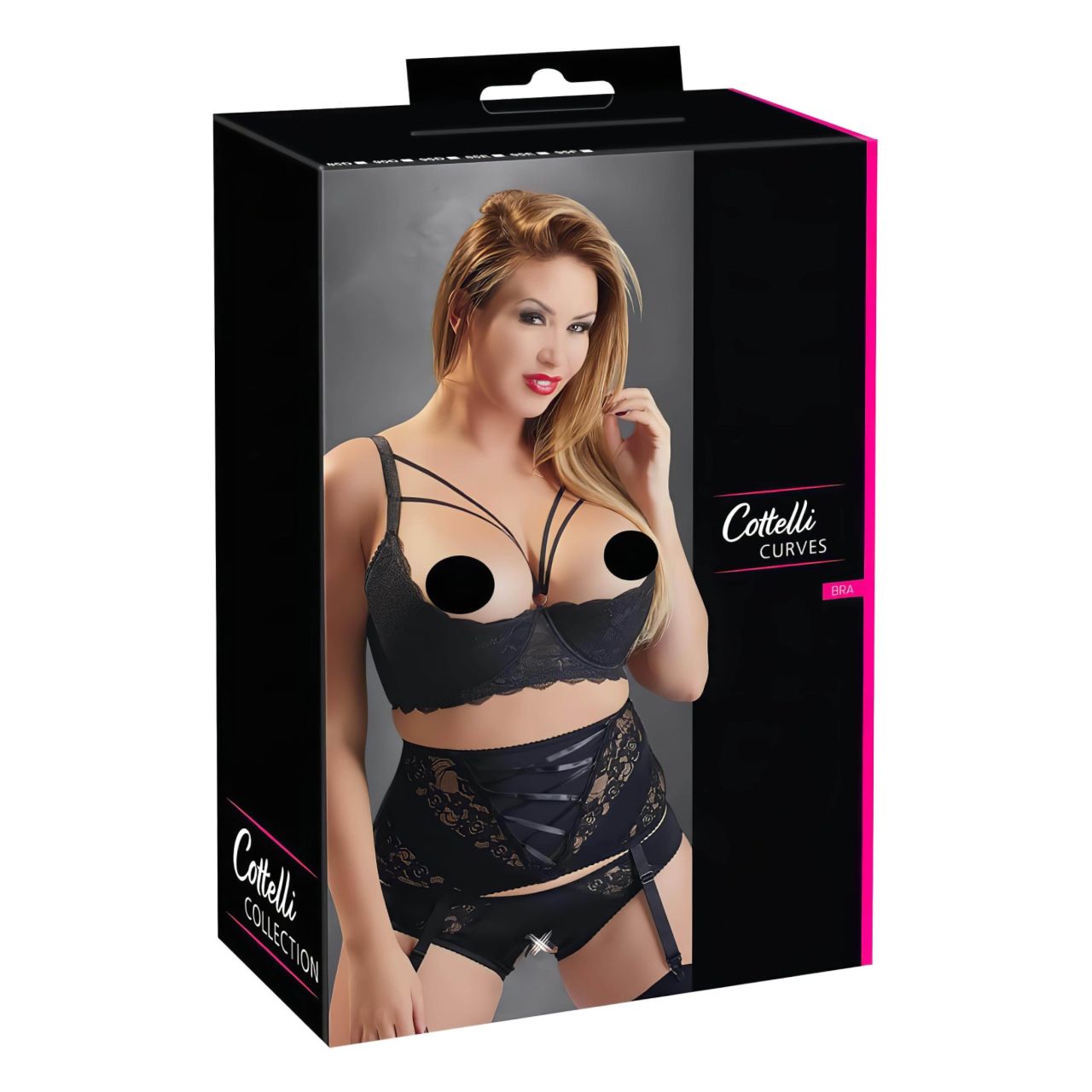 Cottelli Plus Size - pántos, gyűrűs push-up melltartó (fekete) Cottelli Plus Size - pántos, gyűrűs push-up melltartó (fekete)