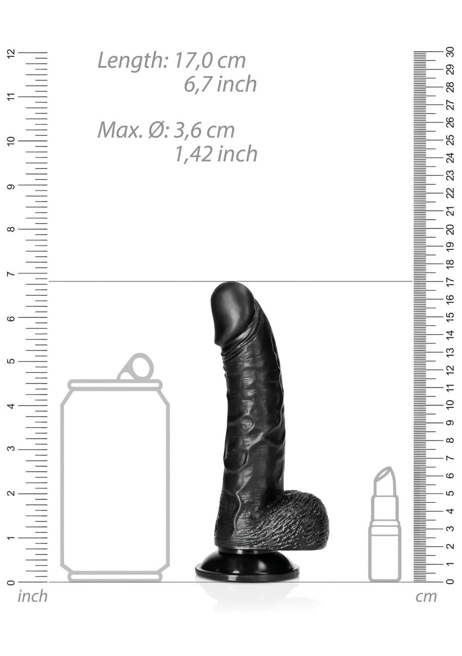 RealRock - tapadókorongos, realisztikus dildó - 15,5 cm (fekete)