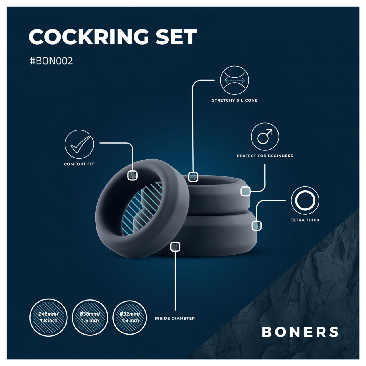 Boners - szilikon péniszgyűrű szett - 3 db (szürke) Boners - szilikon péniszgyűrű szett - 3 db (szürke)