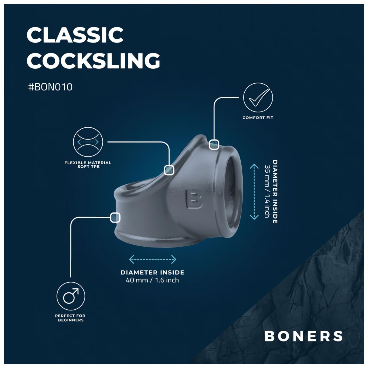 Boners Cocksling - péniszgyűrű és herenyújtó-gyűrű (szürke)