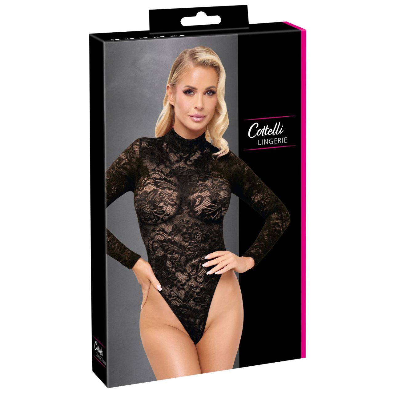 Cottelli - hosszú ujjú csipke body (fekete) - S