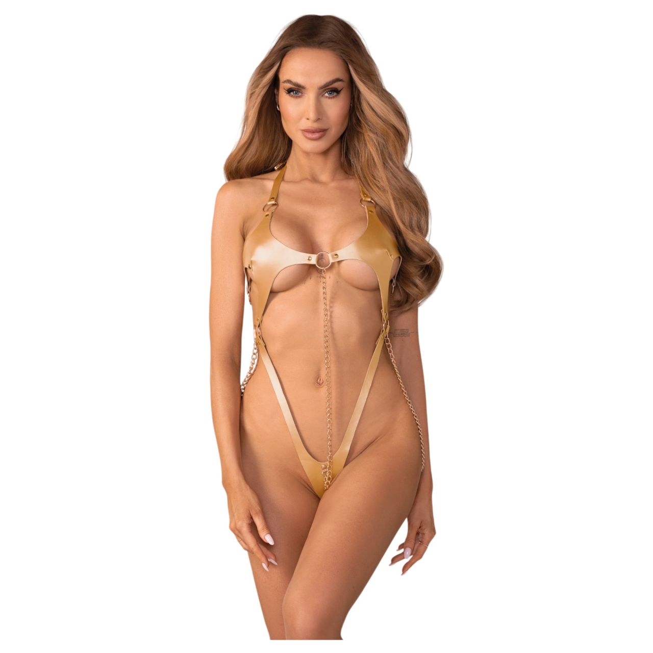 Obsessive Anyya - láncos bőrhatásű pántos body (arany) Obsessive Anyya - láncos bőrhatásű pántos body (arany)