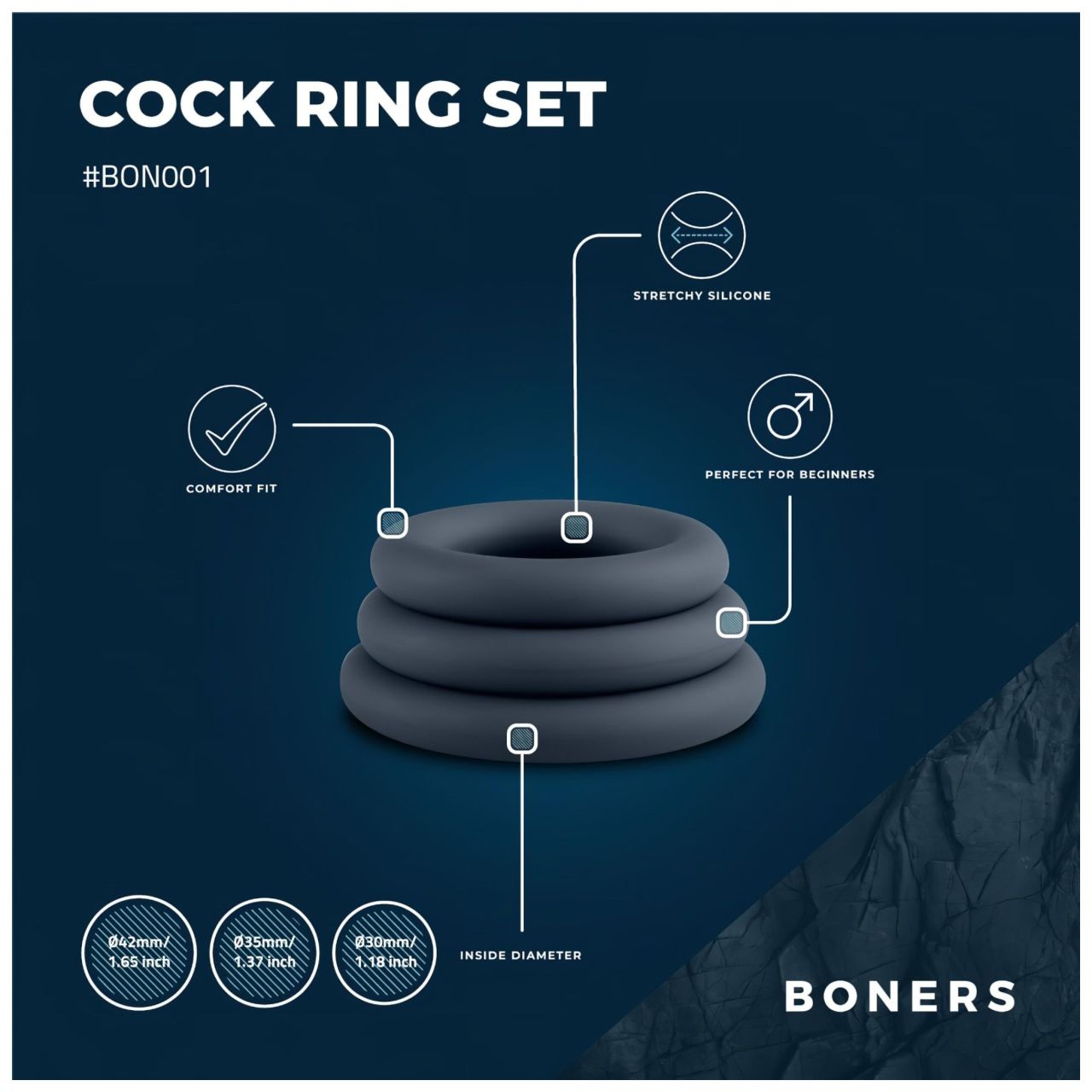 Boners - péniszgyűrű szett - 3 db (szürke) Boners - péniszgyűrű szett - 3 db (szürke)
