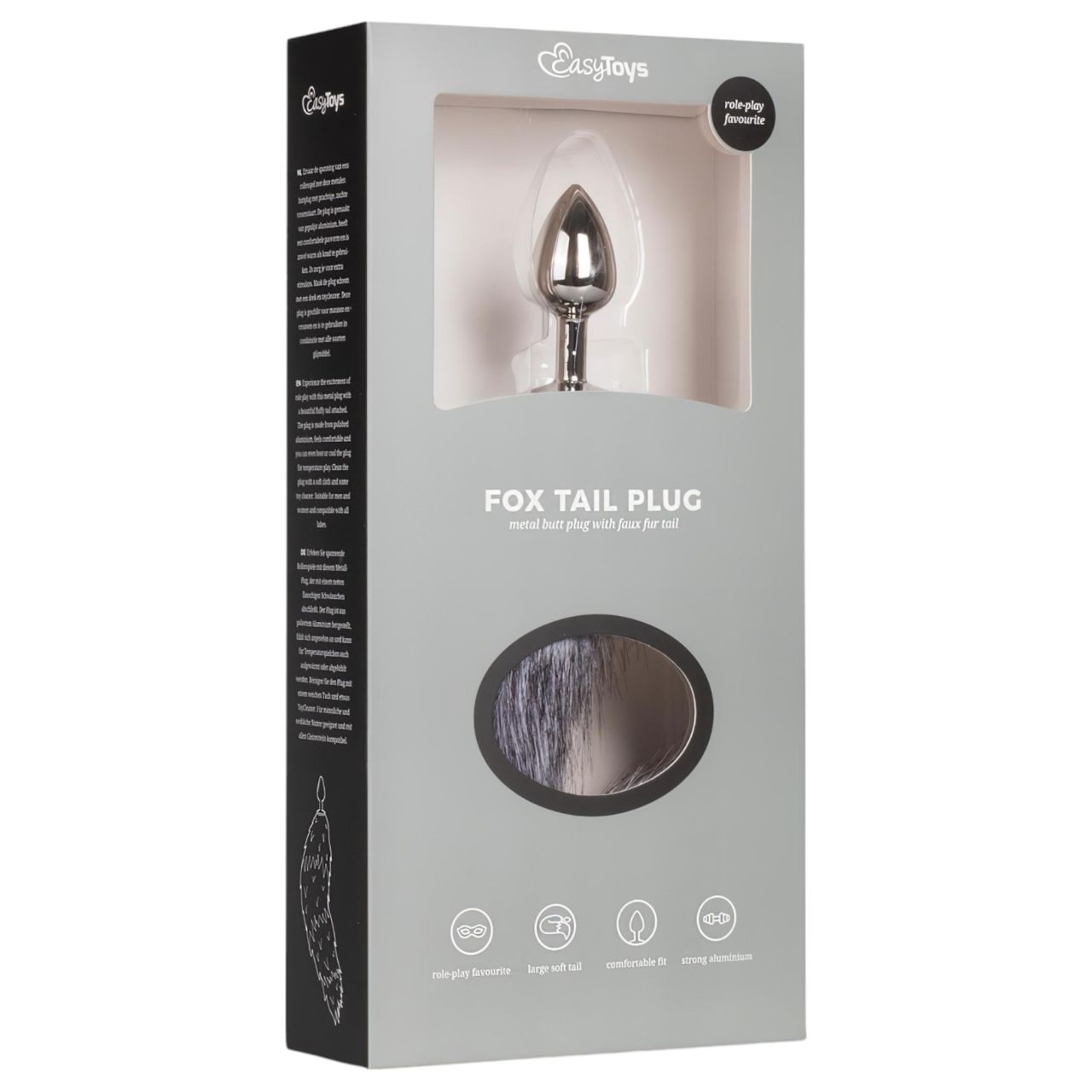 EasyToys Fox NO5 - fém anál plug rókafarokkal (ezüst-ezüst)
