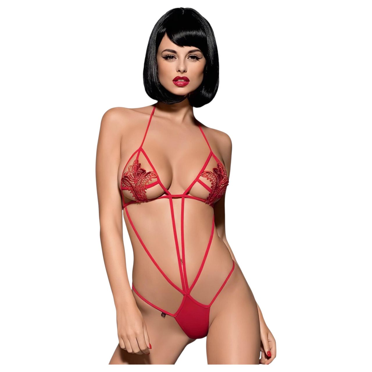 Obsessive Luiza - tulipános, pántos body (piros, S/M) Obsessive Luiza - tulipános, pántos body (piros, S/M)