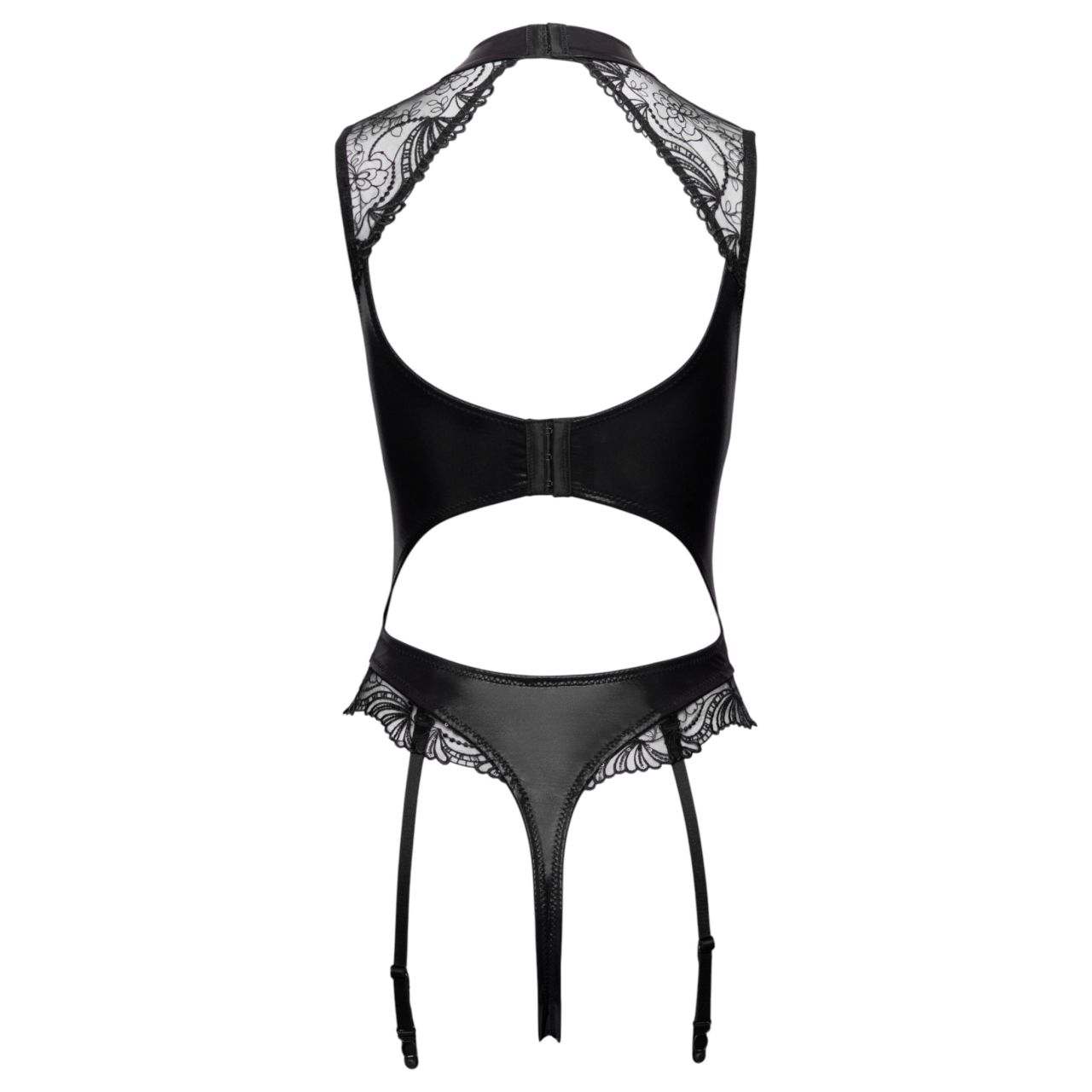 Cottelli - harisnyatartós, lépésnél nyitott body (fekete)