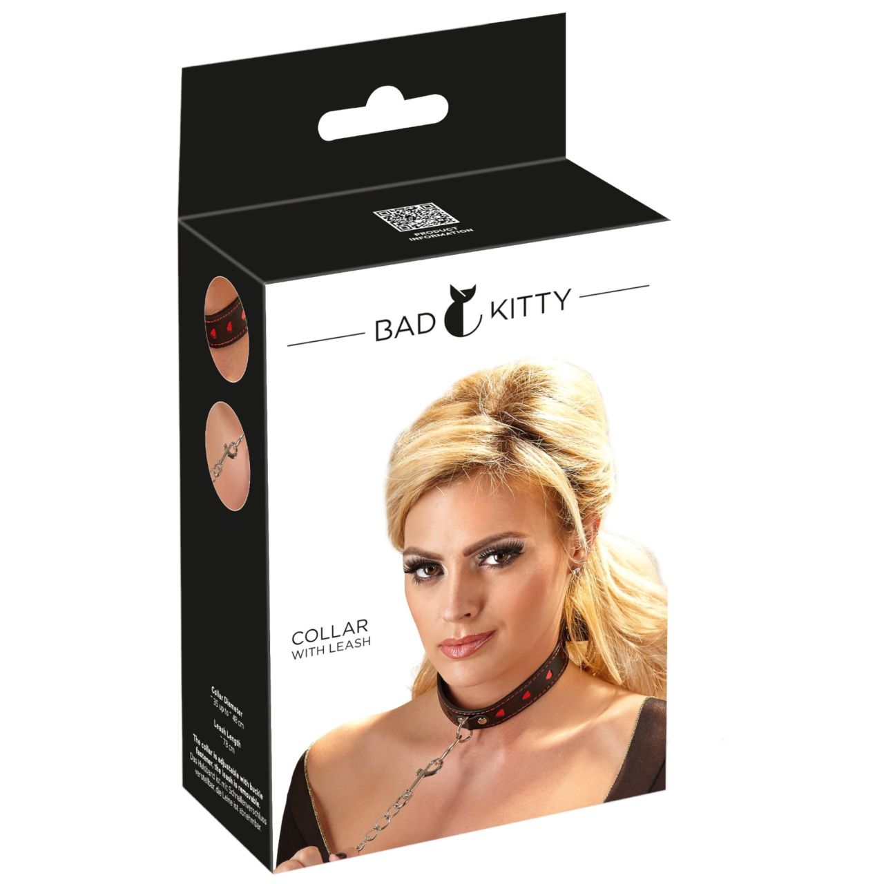 Bad Kitty - szíves nyakörv és fém póráz (fekete) Bad Kitty - szíves nyakörv és fém póráz (fekete)