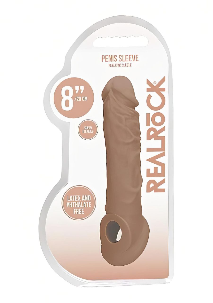 RealRock Penis Sleeve 8 - péniszköpeny (21 cm) - sötét natúr RealRock Penis Sleeve 8 - péniszköpeny (21 cm) - sötét natúr