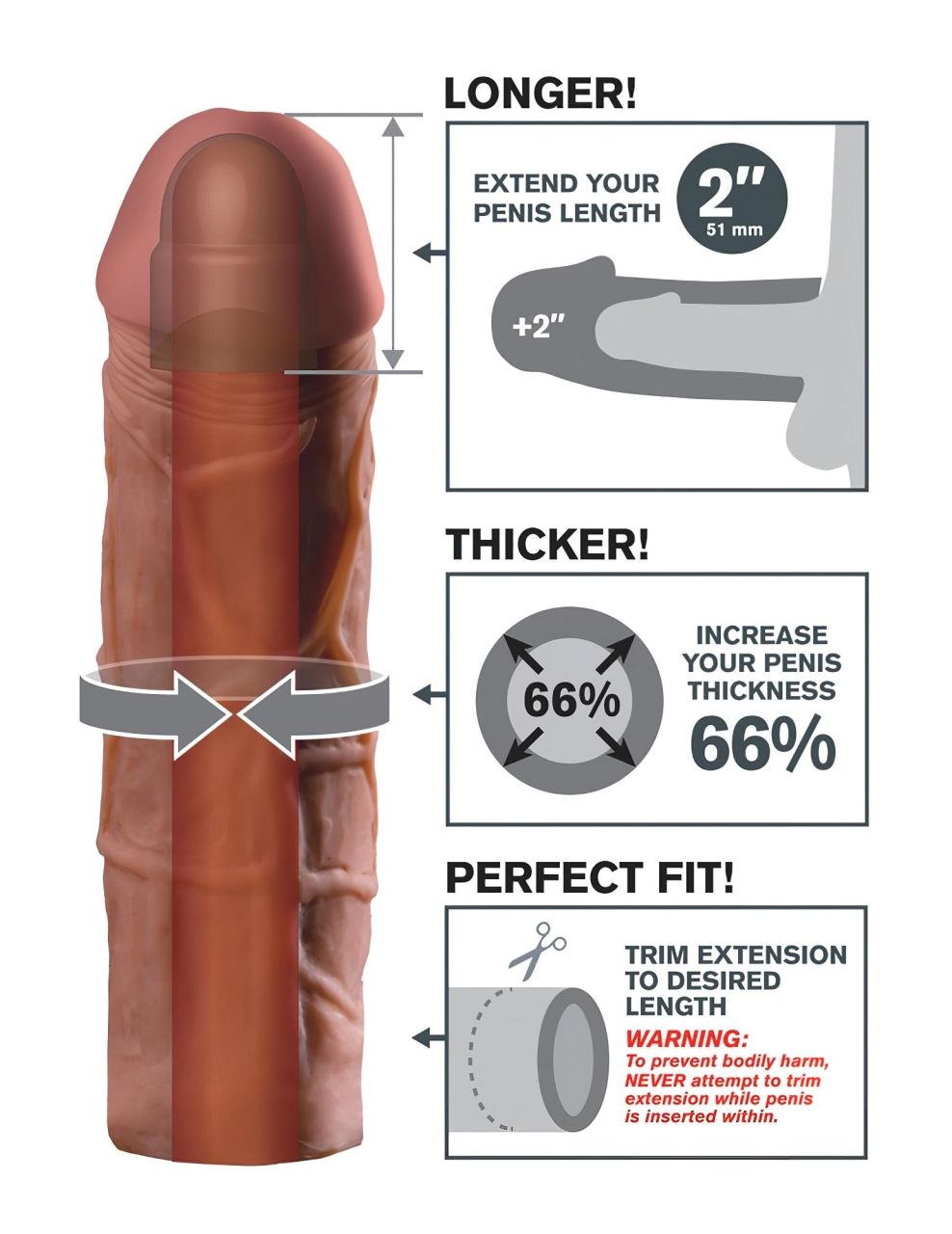 Pipedream X-TENSION Mega 2 - élethű péniszköpeny (20,3 cm) - sötét natúr Pipedream X-TENSION Mega 2 - élethű péniszköpeny (20,3 cm) - sötét natúr