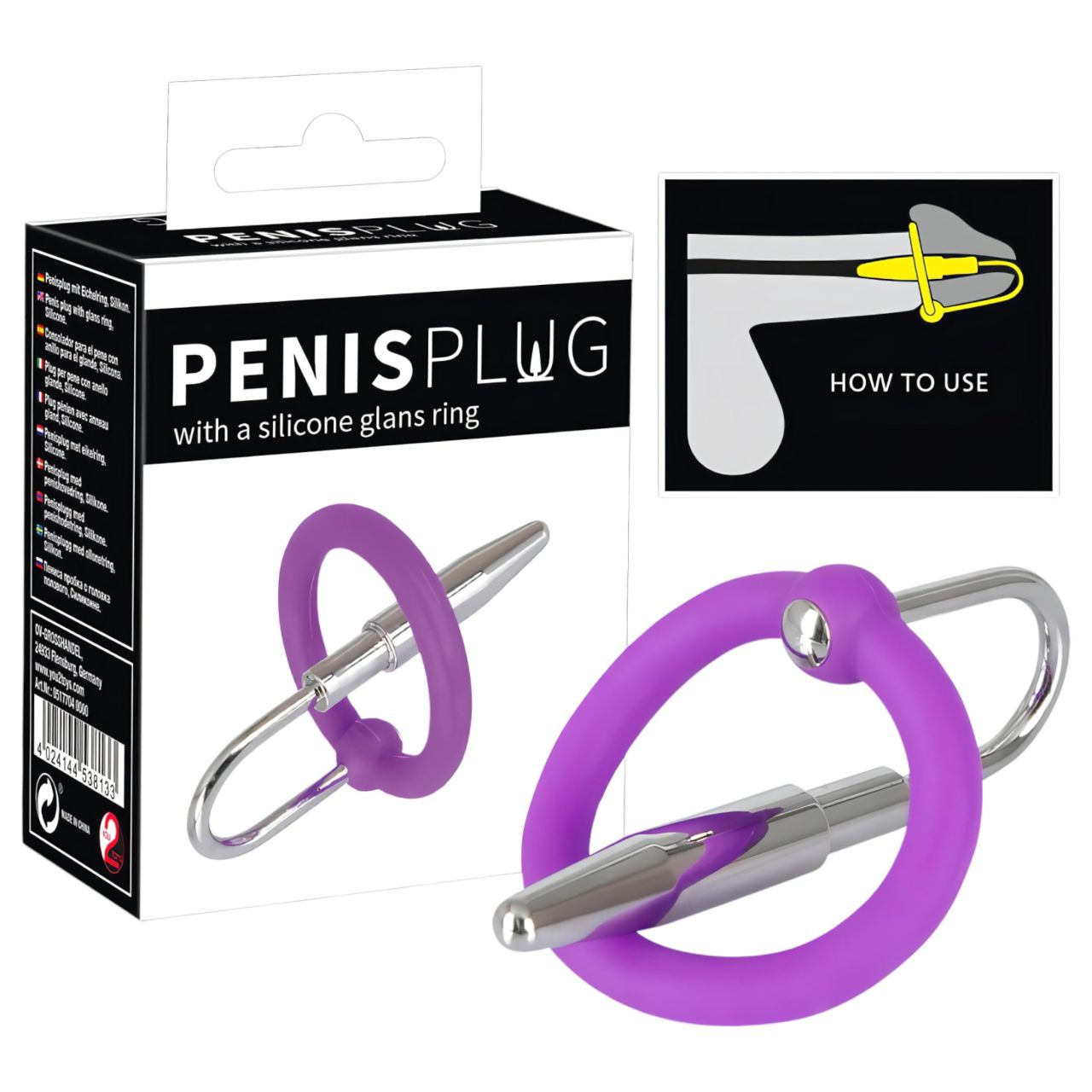 You2Toys - Penisplug - szilikon makkgyűrű kúpos dilátorrall (lila-ezüst)