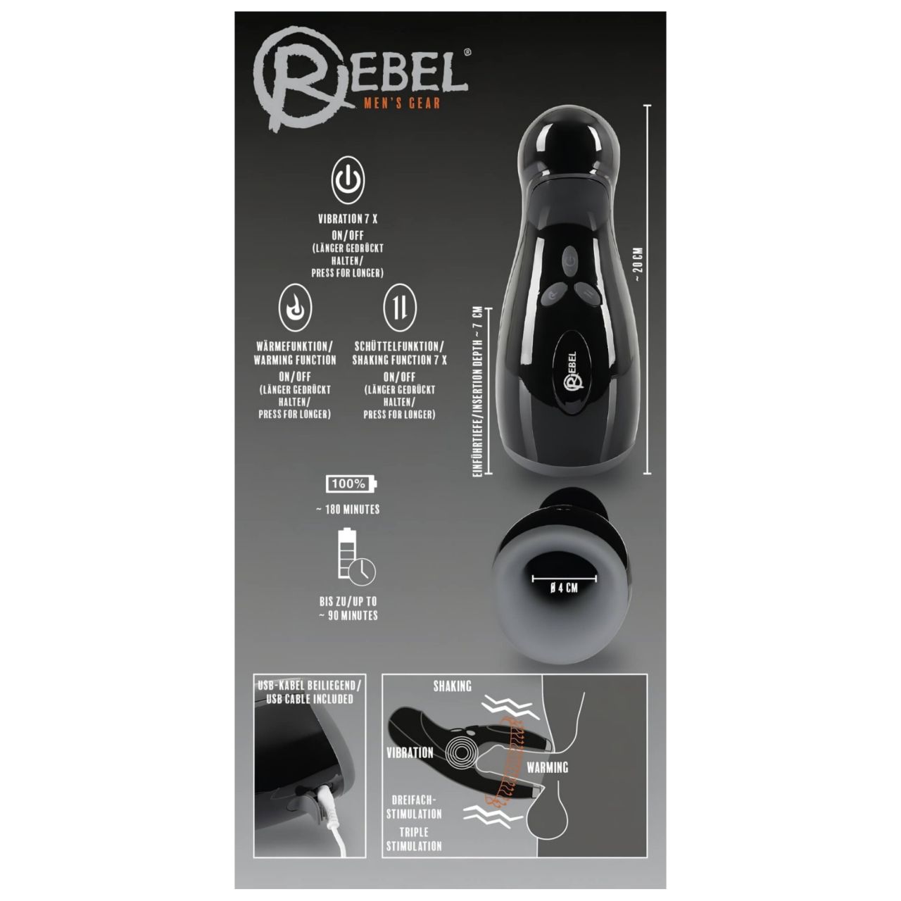 Rebel - fűthető, vibráló, fel-le mozgó maszturbátor (fekete) Rebel - fűthető, vibráló, fel-le mozgó maszturbátor (fekete)