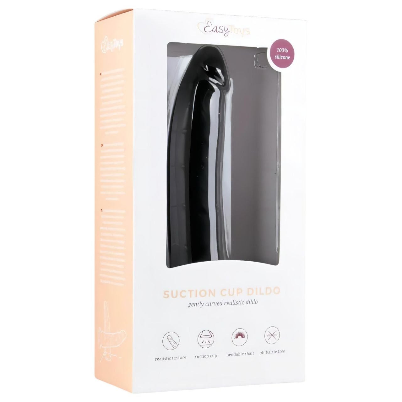 EasyToys - tapadókorongos 100% szilikon dildó (21 cm, fekete)