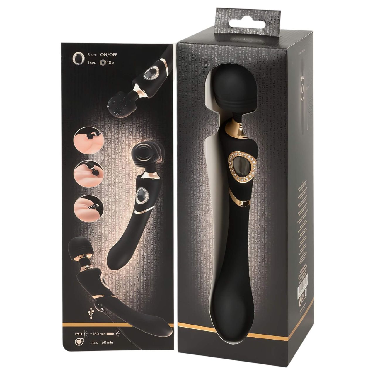 Cleopatra Wand - prémium masszírozó vibrátor strasszokkal (fekete) Cleopatra Wand - prémium masszírozó vibrátor strasszokkal (fekete)