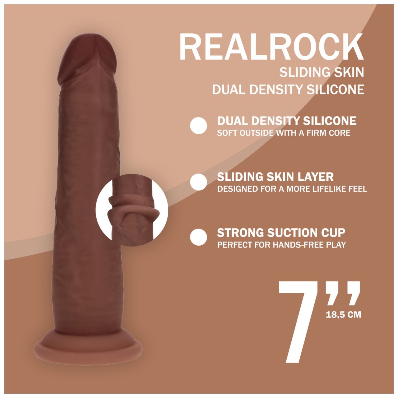 RealRock - dupla sűrűségű élethű dildó (barna) - 18,5 cm RealRock - dupla sűrűségű élethű dildó (barna) - 18,5 cm