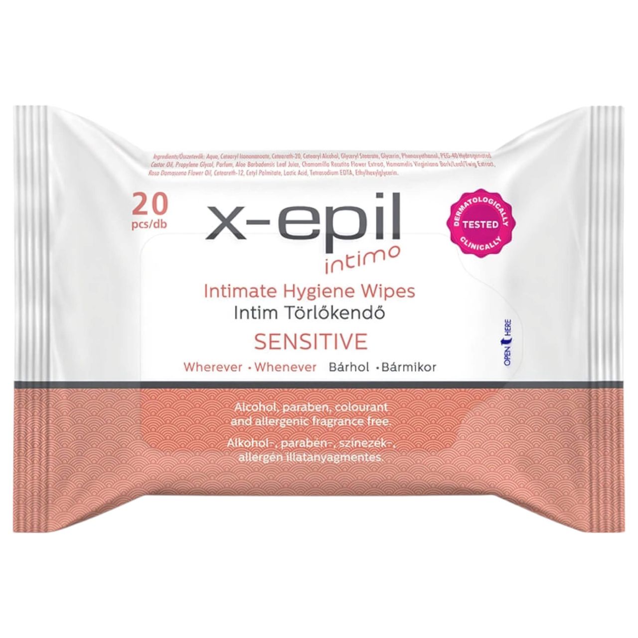 X-Epil Intimo Sensitive - intim törlő kendő (20 db) X-Epil Intimo Sensitive - intim törlő kendő (20 db)
