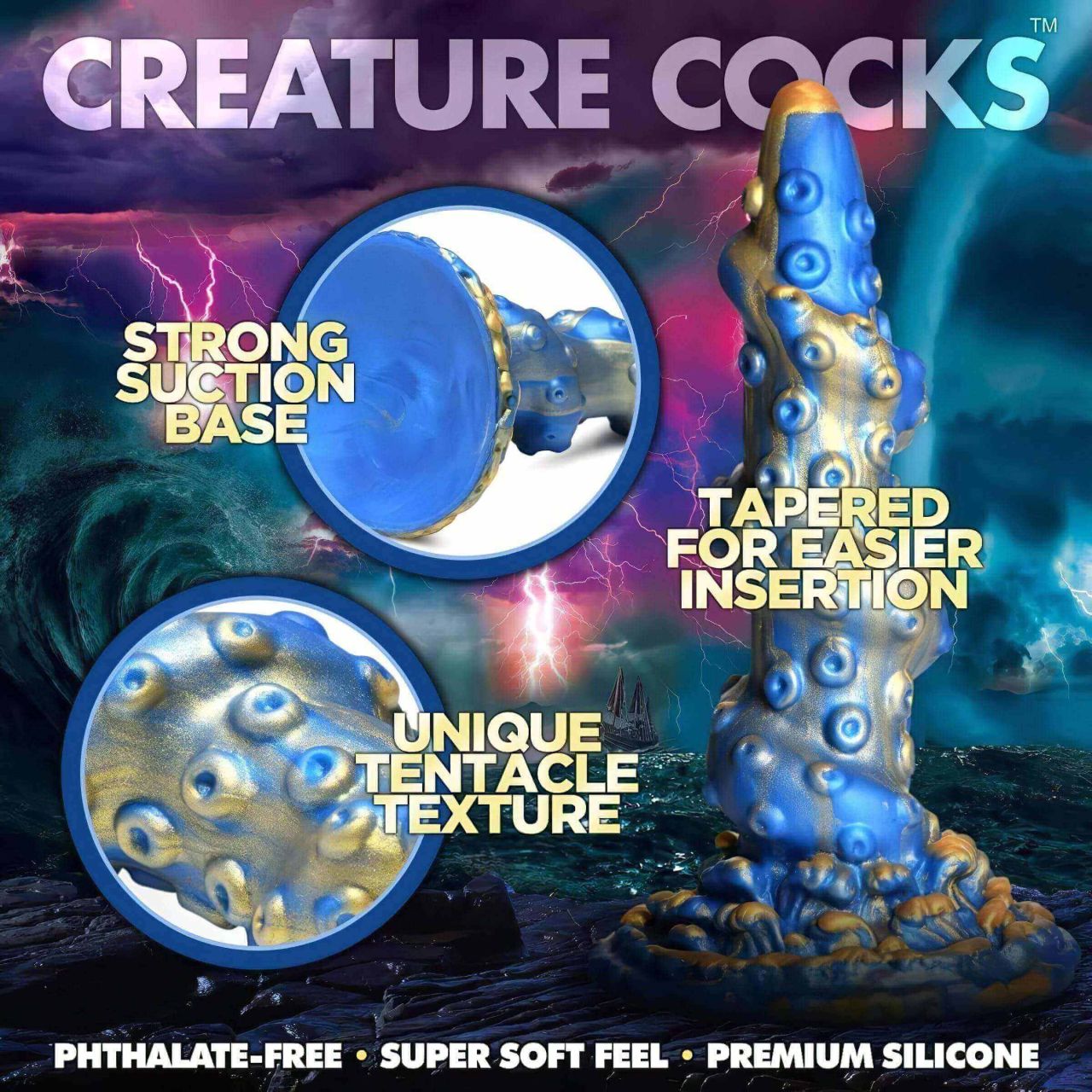 Creature Cocks Kraken - spirál polipkar dildó - 21 cm (arany-kék) Creature Cocks Kraken - spirál polipkar dildó - 21 cm (arany-kék)