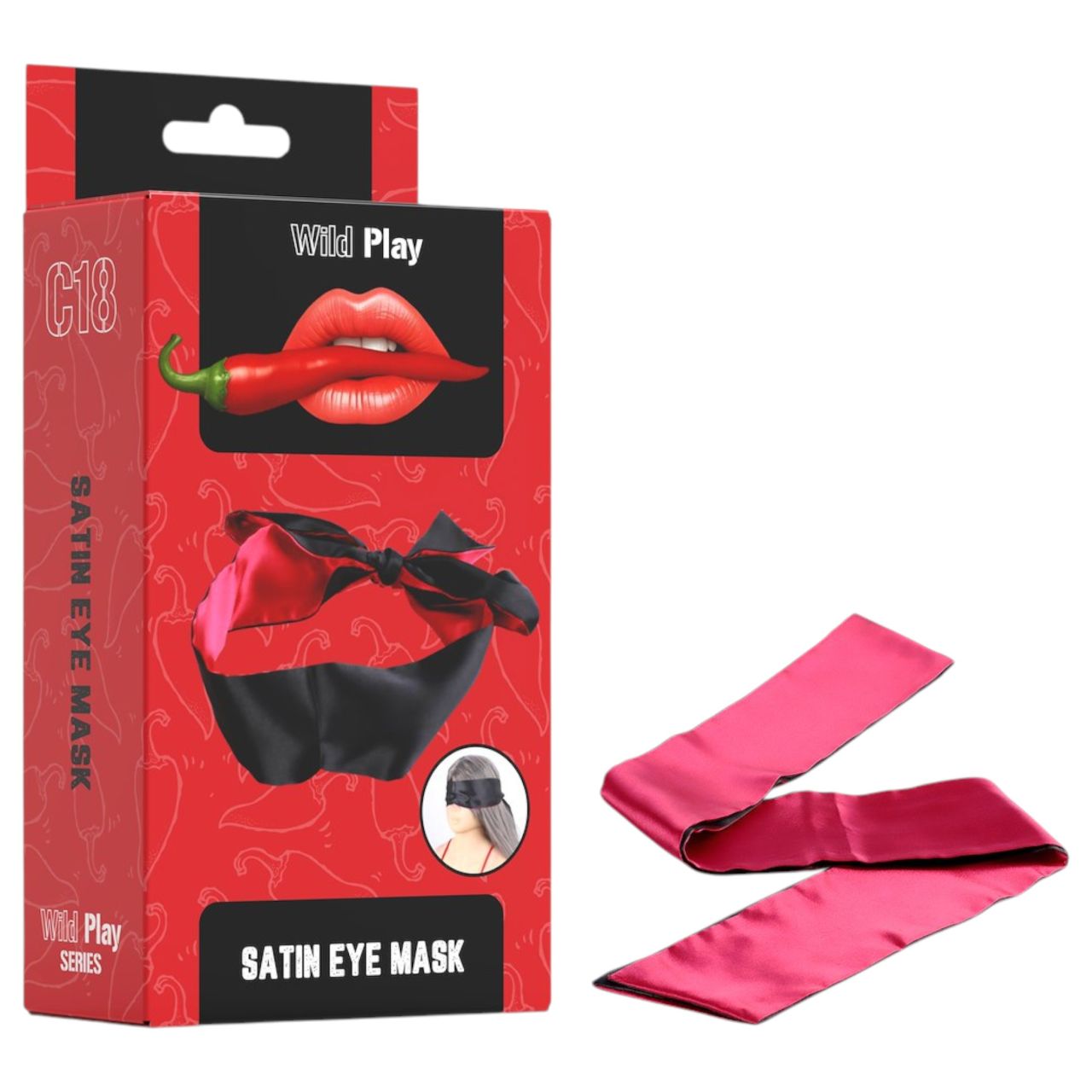 Erospace Wild Play - szatén szemmaszk szerepjátékhoz (fekete-pink)