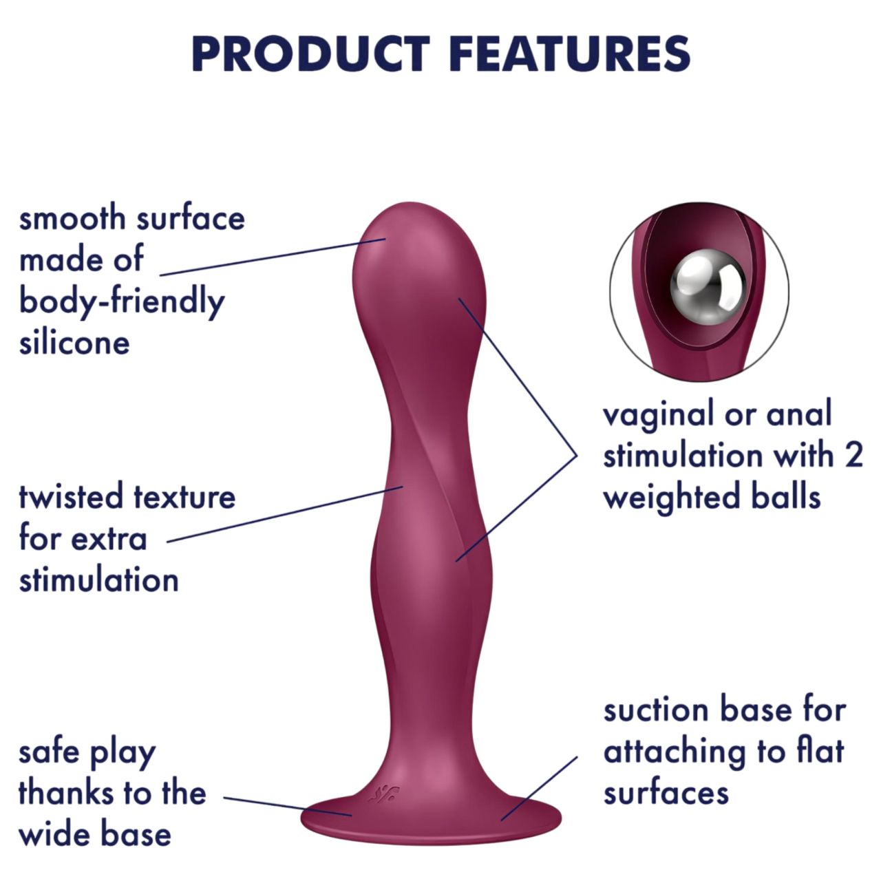 Satisfyer Double Ball-R - tapadókorongos súlyozott dildó (piros)