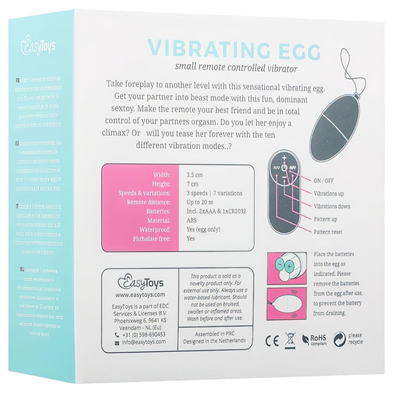EasyToys - hordható 7 ritmusú rádiós vibrációs tojás (pink) EasyToys - hordható 7 ritmusú rádiós vibrációs tojás (pink)