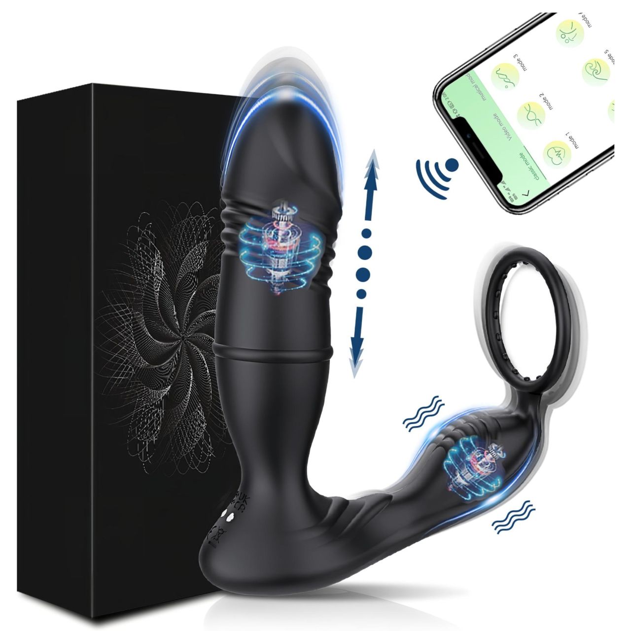AlvUp - App-vezérelt lökő vibrációs péniszgyűrű, férfiaknak (fekete) AlvUp - App-vezérelt lökő vibrációs péniszgyűrű, férfiaknak (fekete)