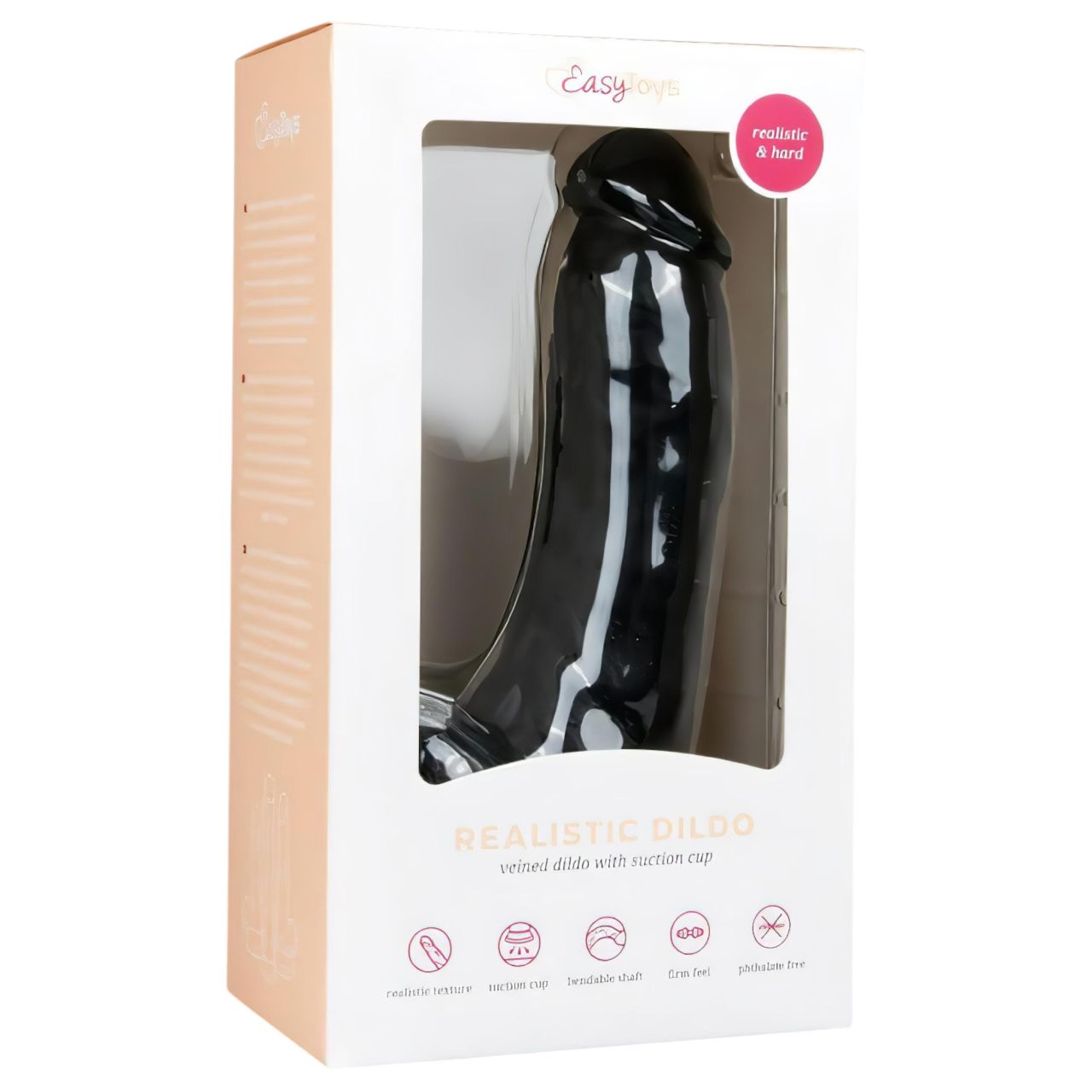 EasyToys - tapadókorongos, herés dildó (20 cm, fekete) EasyToys - tapadókorongos, herés dildó (20 cm, fekete)
