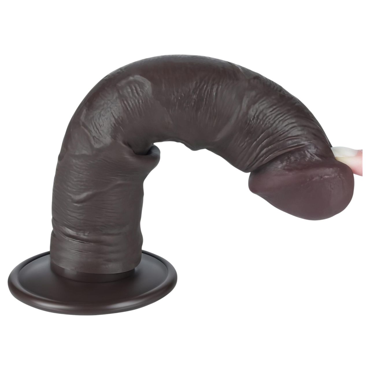 Lovetoy Sliding-Skin - tapadókorongos kétrétegű dildó - 20 cm (barna)