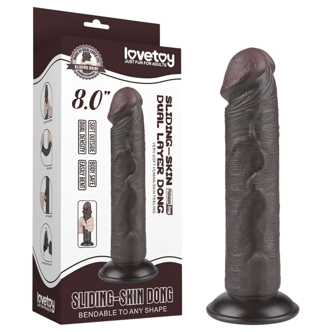 Lovetoy Sliding-Skin - tapadókorongos kétrétegű dildó - 20 cm (barna)