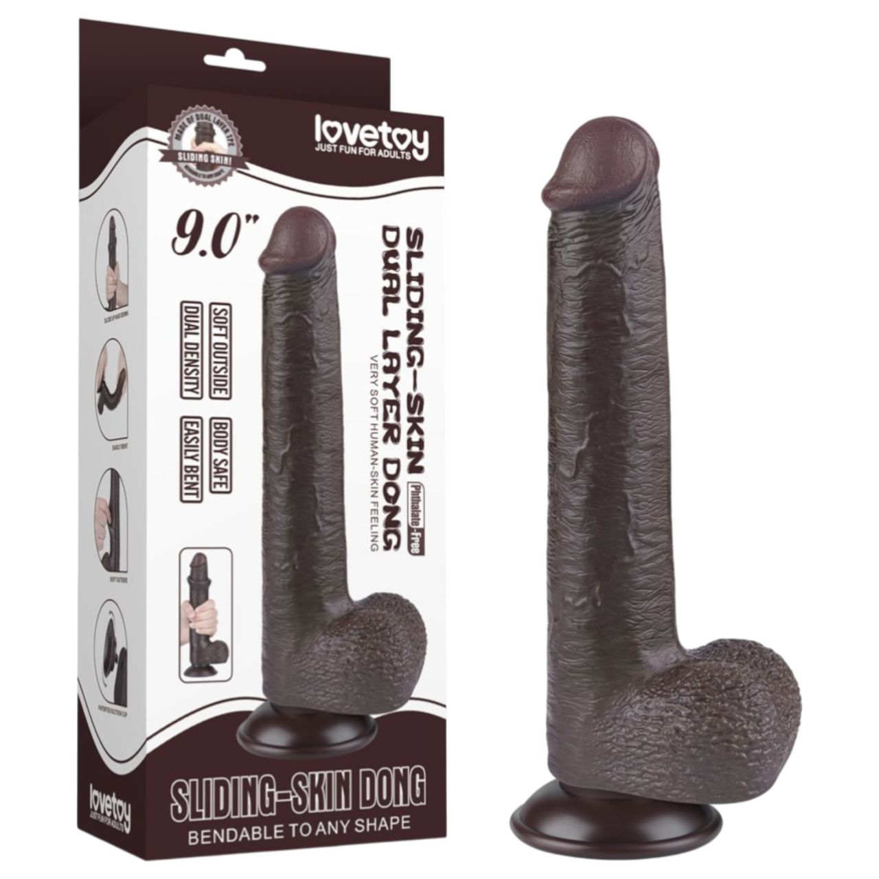 Sliding-Skin - tapadókorongos kétrétegű dildó - 20,8 cm (barna) Sliding-Skin - tapadókorongos kétrétegű dildó - 20,8 cm (barna)