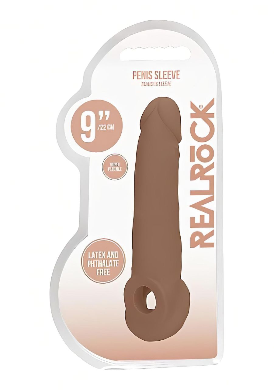 RealRock Penis Sleeve 9 - péniszköpeny (21,5 cm) - sötét natúr