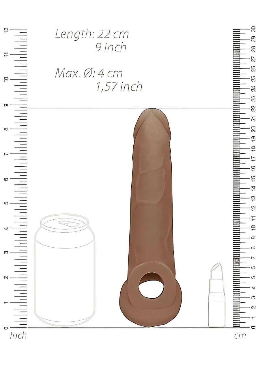 RealRock Penis Sleeve 9 - péniszköpeny (21,5 cm) - sötét natúr