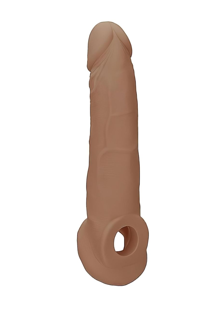 RealRock Penis Sleeve 9 - péniszköpeny (21,5 cm) - sötét natúr