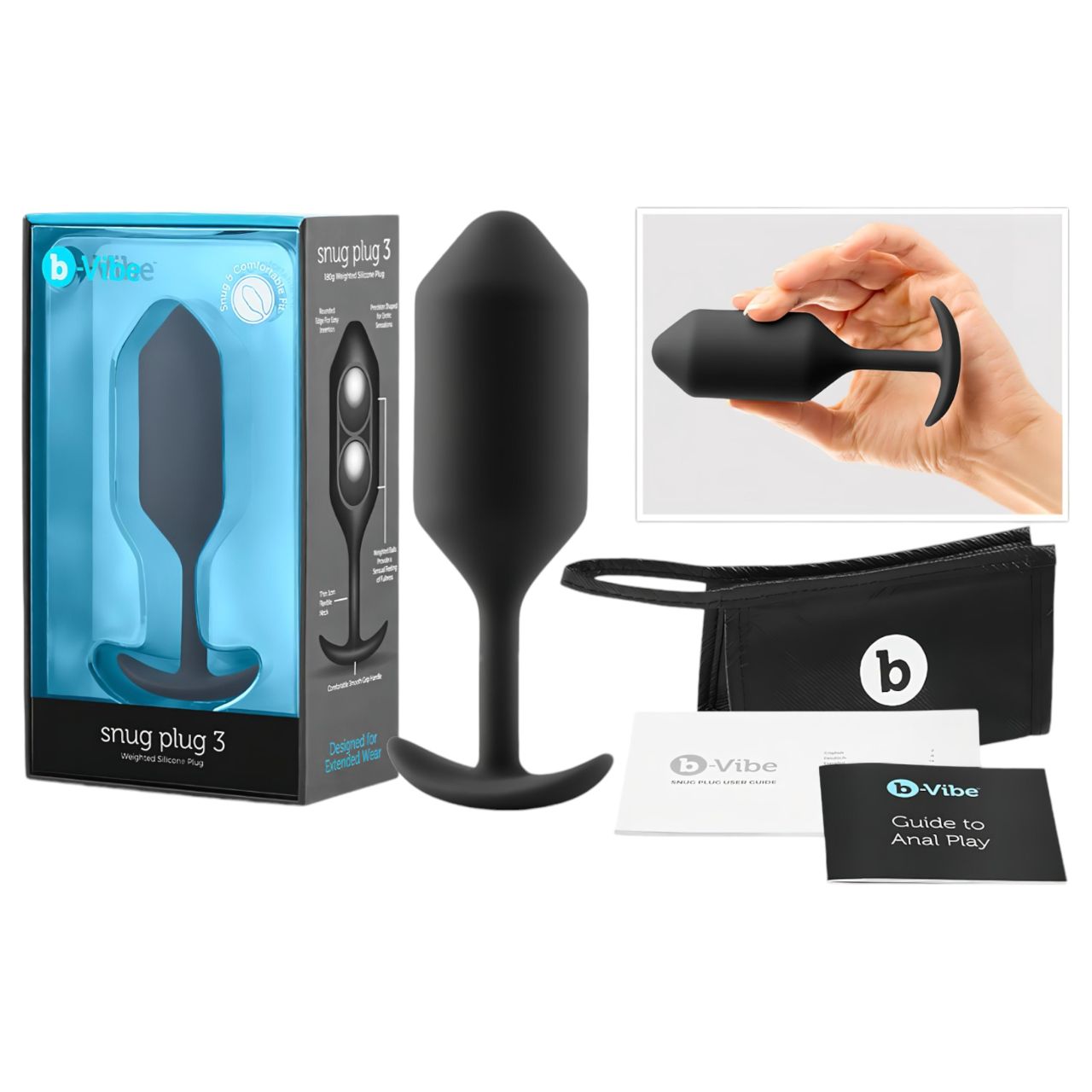 b-Vibe Snug Plug 3 - dupla golyós butt plug (180 g, fekete)