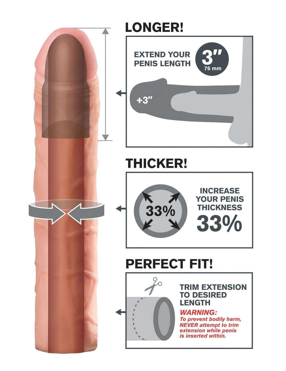 Pipedream - X-TENSION Perfect 3 - élethű péniszköpeny (22,8 cm, testszínű)