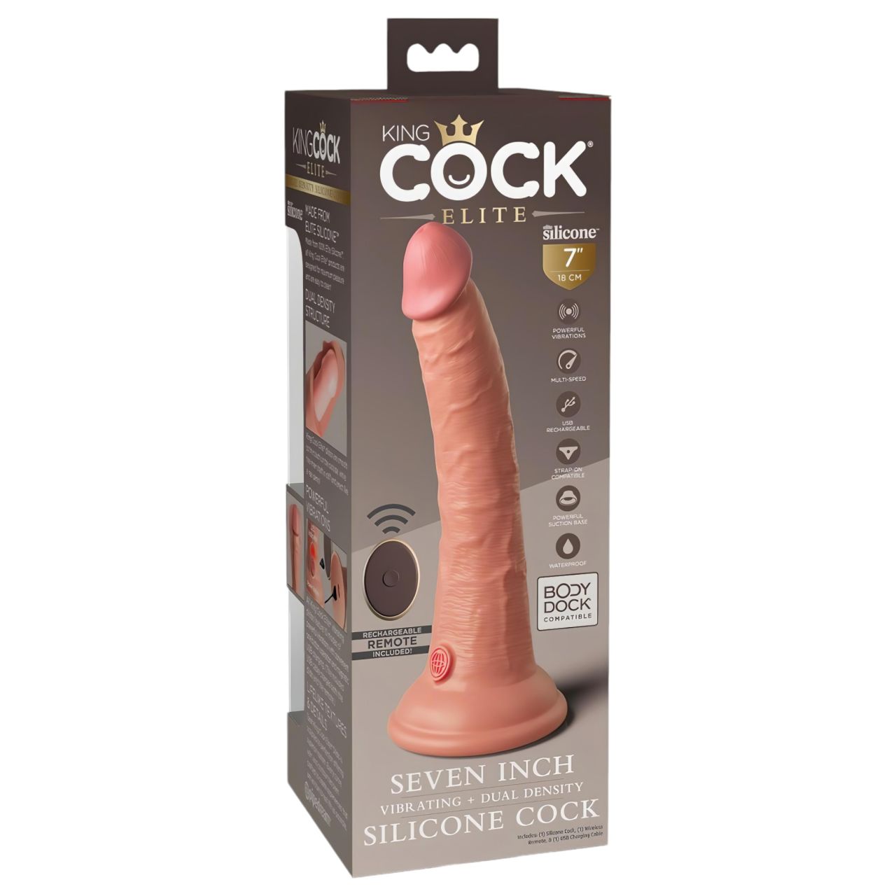 King Cock Elite 7 - tapadókorongos, rádiós vibrátor 18 cm (testszínű)