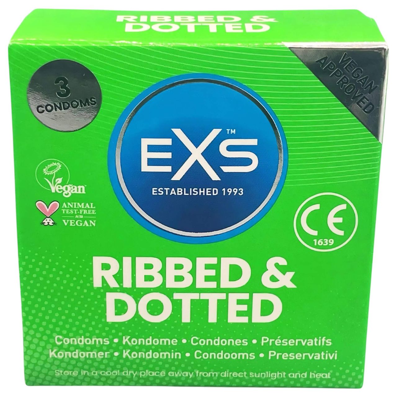 EXS Ribbed, Dotted and Flared - pontozott óvszer (3 db) EXS Ribbed, Dotted and Flared - pontozott óvszer (3 db)