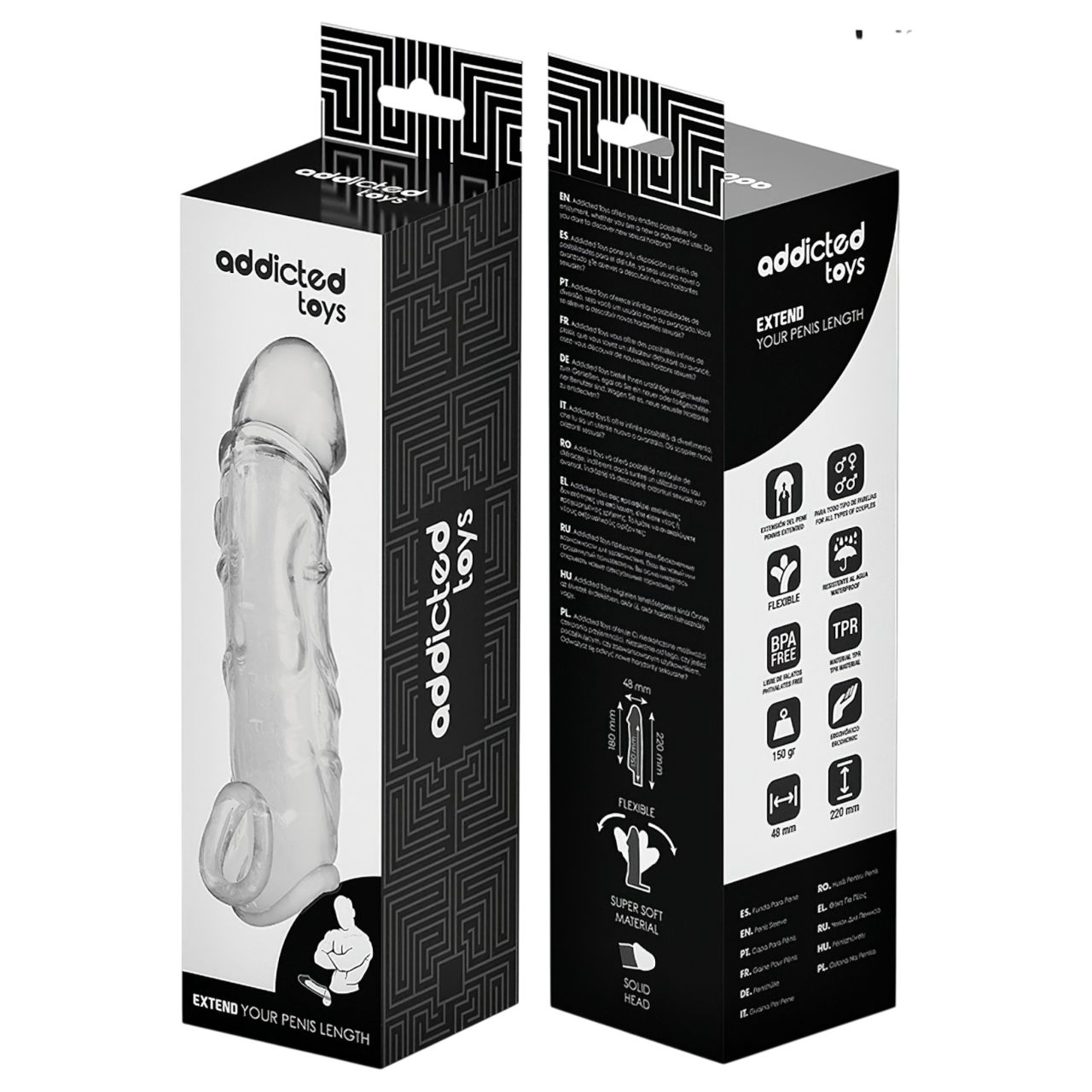Addicted Toys - péniszköpeny heregyűrűvel - 22 cm (áttetsző)