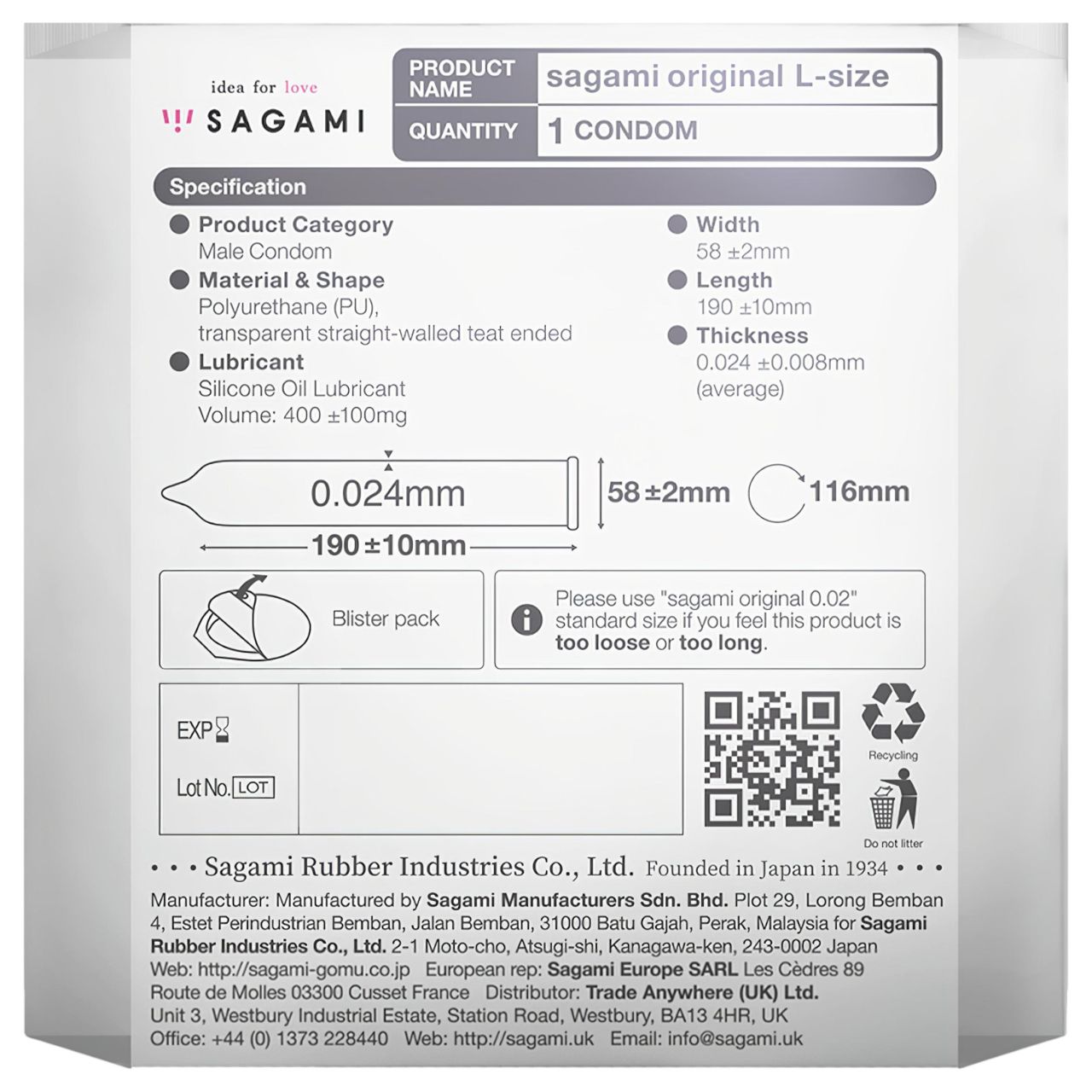 Sagami Original 0.02 L - ultravékony óvszer (58 mm, 1 db) Sagami Original 0.02 L - ultravékony óvszer (58 mm, 1 db)