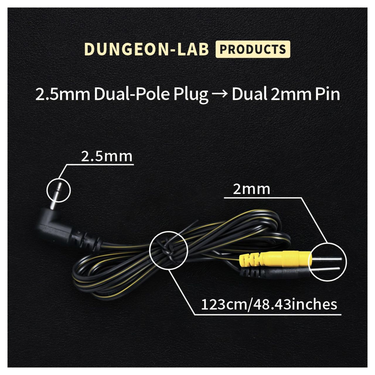 DG-LAB - elektródakábel 2,5 mm-es jackről 2 mm-es tüskékre (fekete) DG-LAB - elektródakábel 2,5 mm-es jackről 2 mm-es tüskékre (fekete)